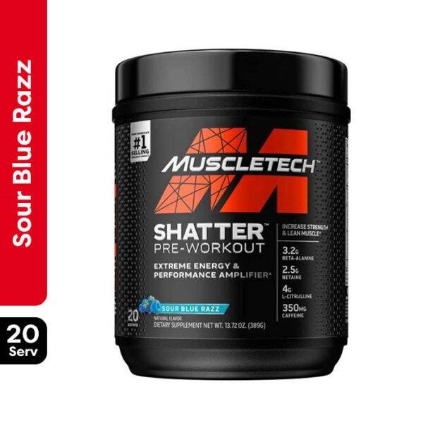 MuscleTech Shatter Pre Workout Sour Blue Razz 20 Servings